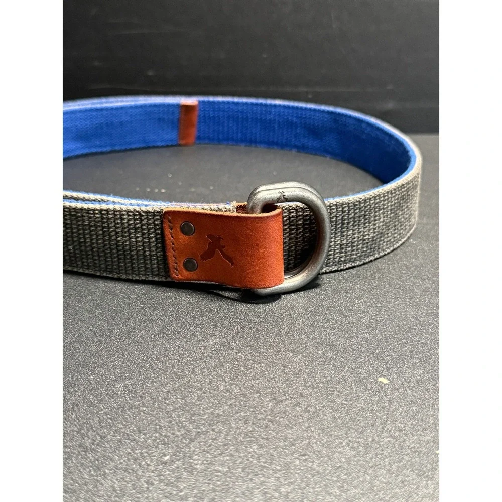 Y2k American Eagle Mens 2 Sided Rope D-Ring Belt Grey Blue Leather Trim 48